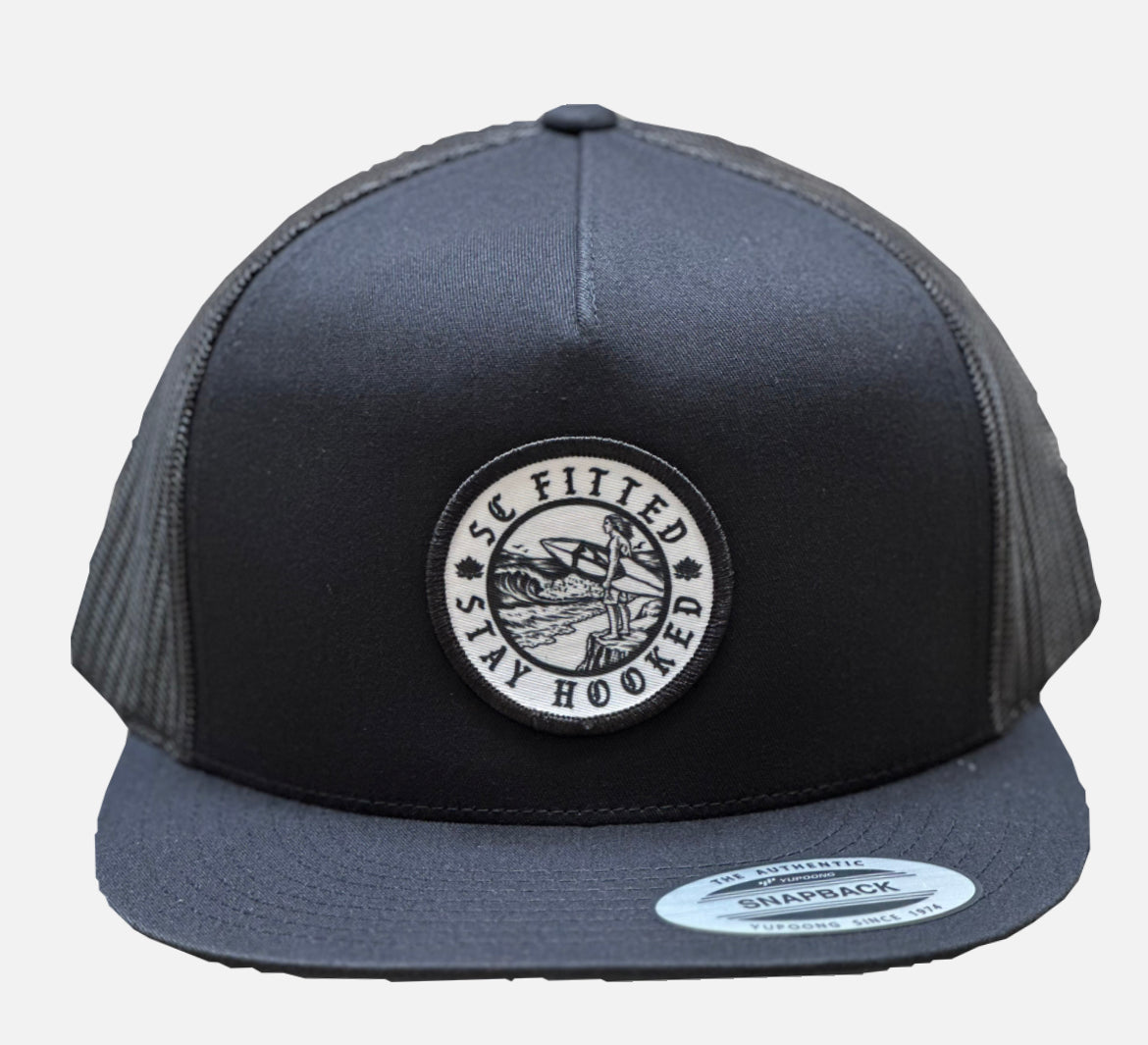 CLIFF SIDE SURFER- Black Trucker Yupoong Classic Hat.