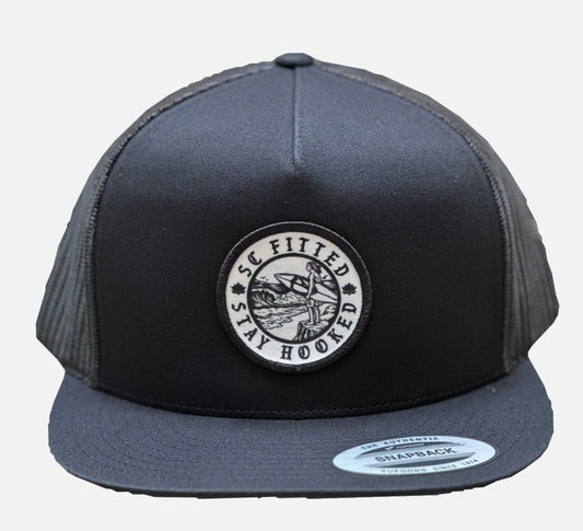 CLIFF SIDE SURFER- Black Trucker Yupoong Classic Hat.